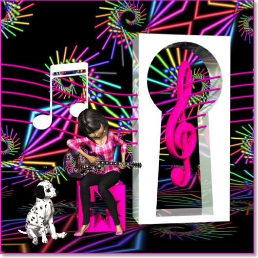 An anime girl is engrossed in her music.