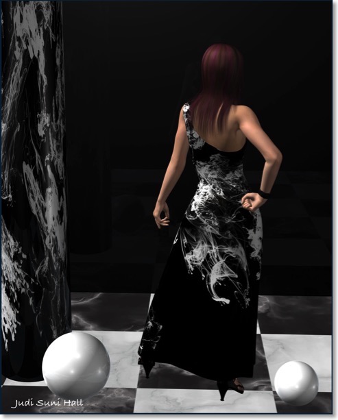 White ink evening dress.