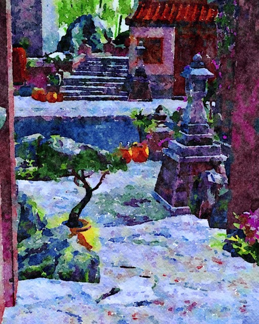 A watercolor of an imagined Oriental town.