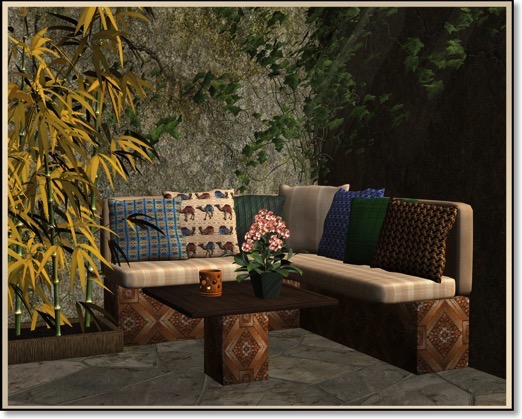 A stone patio. 3D art.