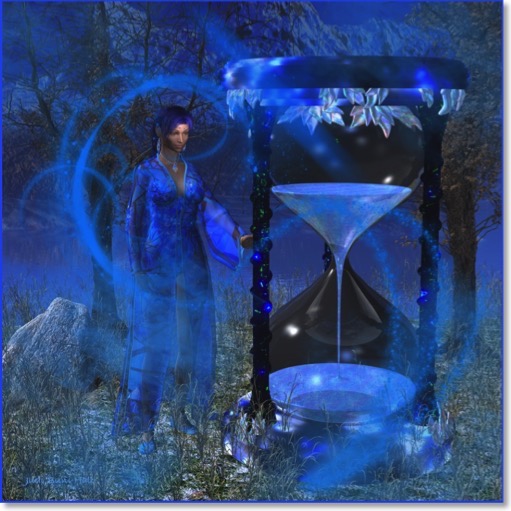 Mystic woman and hour glass.