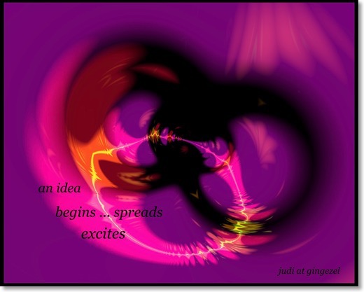 This haiga reads:</br>an idea </br>begins ... spreads</br>excites